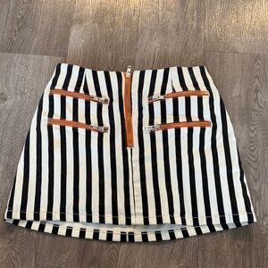 Urban Outfitters Black and White Striped Mini Skirt with Orange Zippers